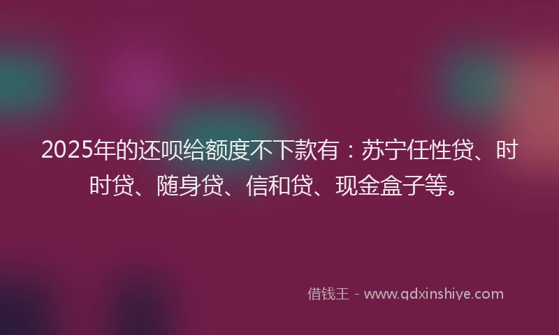 2025年的还呗给额度不下款有：苏宁任性贷、时时贷、随身贷、信和贷、现金盒子等。