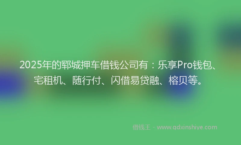 2025年的郓城押车借钱公司有：乐享Pro钱包、宅租机、随行付、闪借易贷融、榕贝等。