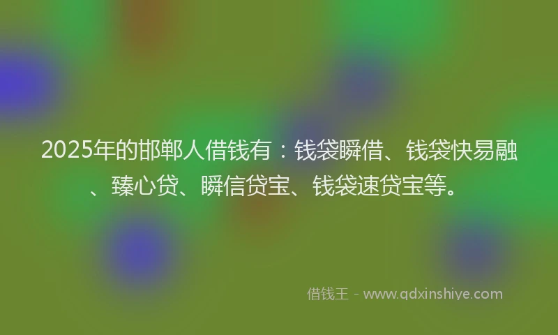 2025年的邯郸人借钱有：钱袋瞬借、钱袋快易融、臻心贷、瞬信贷宝、钱袋速贷宝等。