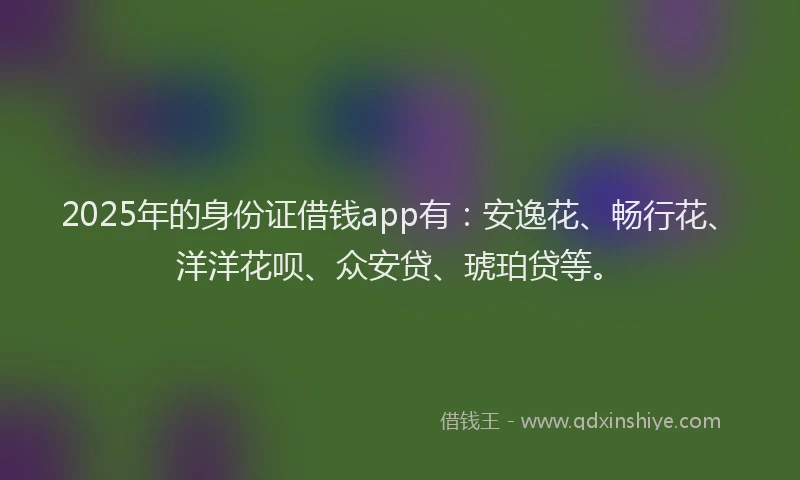 2025年的身份证借钱app有：安逸花、畅行花、洋洋花呗、众安贷、琥珀贷等。