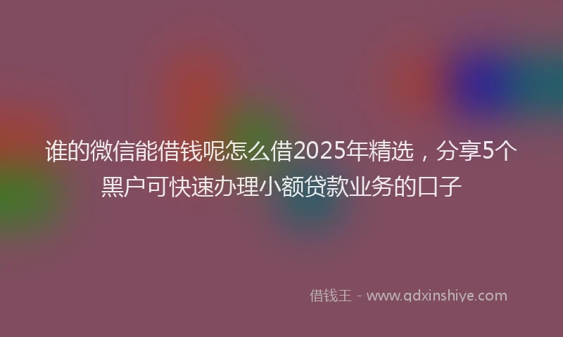谁的微信能借钱呢怎么借2025年精选，分享5个黑户可快速办理小额贷款业务的口子