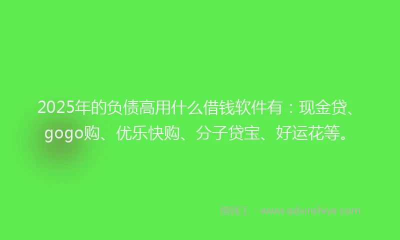 2025年的负债高用什么借钱软件有：现金贷、gogo购、优乐快购、分子贷宝、好运花等。