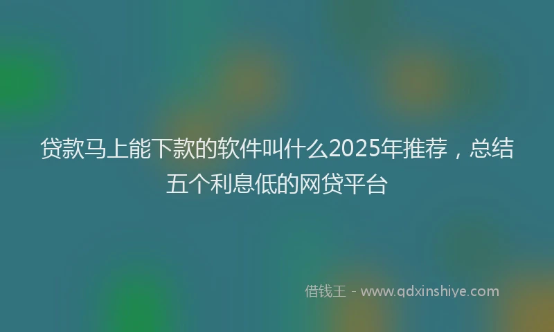 贷款马上能下款的软件叫什么2025年推荐，总结五个利息低的网贷平台