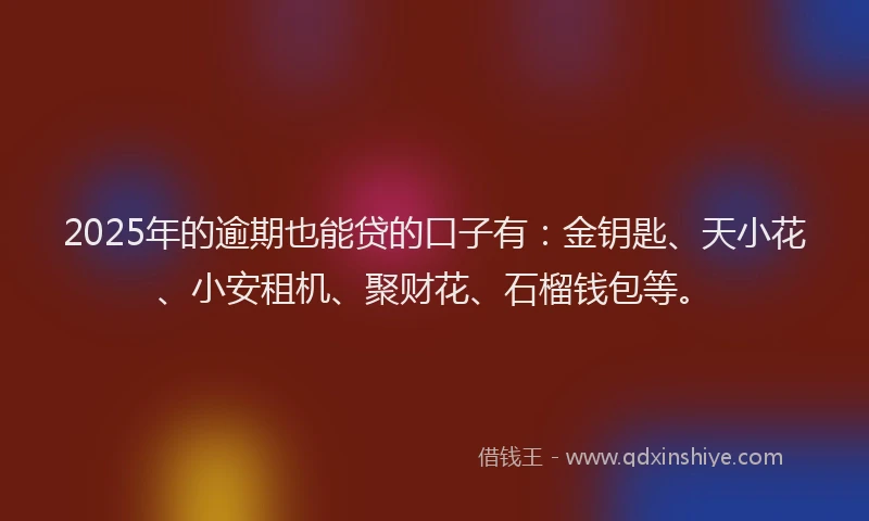 2025年的逾期也能贷的口子有：金钥匙、天小花、小安租机、聚财花、石榴钱包等。