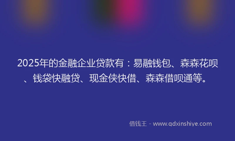 2025年的金融企业贷款有：易融钱包、森森花呗、钱袋快融贷、现金侠快借、森森借呗通等。