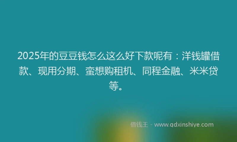 2025年的豆豆钱怎么这么好下款呢有：洋钱罐借款、现用分期、蛮想购租机、同程金融、米米贷等。