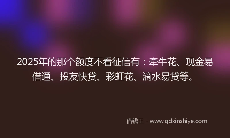 2025年的那个额度不看征信有：牵牛花、现金易借通、投友快贷、彩虹花、滴水易贷等。