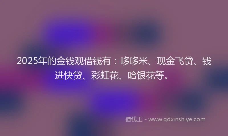 2025年的金钱观借钱有：哆哆米、现金飞贷、钱进快贷、彩虹花、哈银花等。