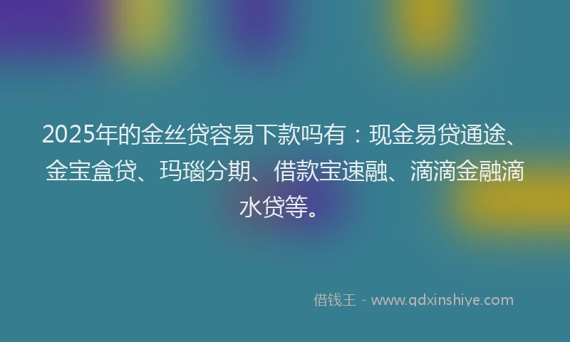 2025年的金丝贷容易下款吗有：现金易贷通途、金宝盒贷、玛瑙分期、借款宝速融、滴滴金融滴水贷等。