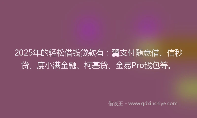2025年的轻松借钱贷款有：翼支付随意借、信秒贷、度小满金融、柯基贷、金易Pro钱包等。