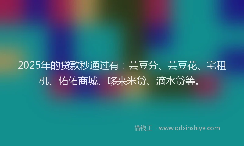 2025年的贷款秒通过有：芸豆分、芸豆花、宅租机、佑佑商城、哆来米贷、滴水贷等。