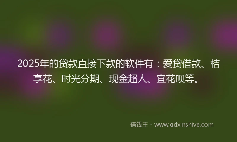 2025年的贷款直接下款的软件有：爱贷借款、桔享花、时光分期、现金超人、宜花呗等。