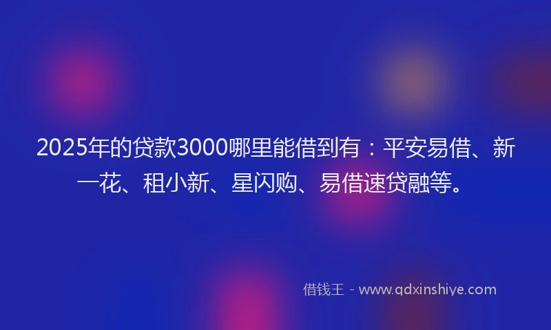 2025年的贷款3000哪里能借到有：平安易借、新一花、租小新、星闪购、易借速贷融等。