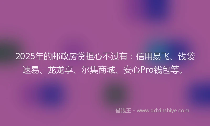 2025年的邮政房贷担心不过有：信用易飞、钱袋速易、龙龙享、尔集商城、安心Pro钱包等。