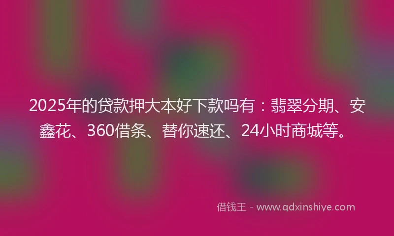 2025年的贷款押大本好下款吗有：翡翠分期、安鑫花、360借条、替你速还、24小时商城等。