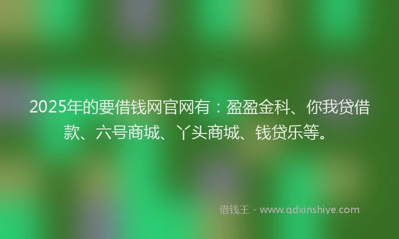 2025年的要借钱网官网有：盈盈金科、你我贷借款、六号商城、丫头商城、钱贷乐等。