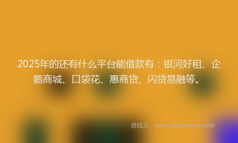 2025年的还有什么平台能借款有：银河好租、企鹅商城、口袋花、惠商贷、闪贷易融等。