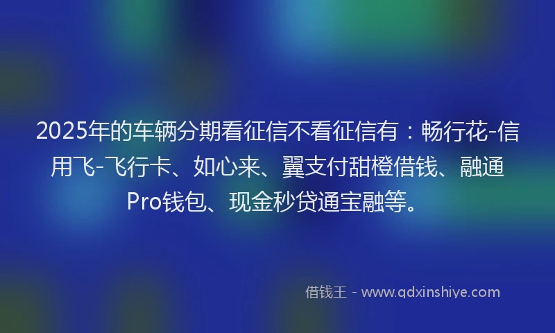 2025年的车辆分期看征信不看征信有：畅行花-信用飞-飞行卡、如心来、翼支付甜橙借钱、融通Pro钱包、现金秒贷通宝融等。
