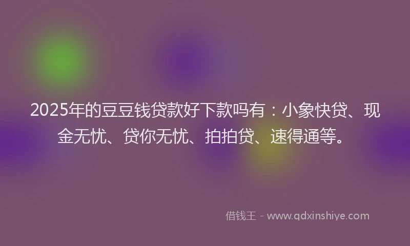 2025年的豆豆钱贷款好下款吗有：小象快贷、现金无忧、贷你无忧、拍拍贷、速得通等。