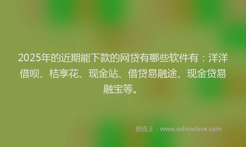 2025年的近期能下款的网贷有哪些软件有：洋洋借呗、桔享花、现金站、借贷易融途、现金贷易融宝等。