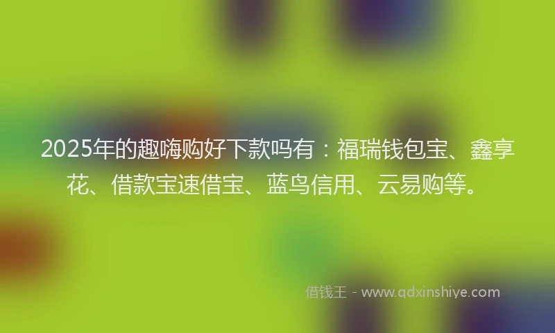 2025年的趣嗨购好下款吗有：福瑞钱包宝、鑫享花、借款宝速借宝、蓝鸟信用、云易购等。