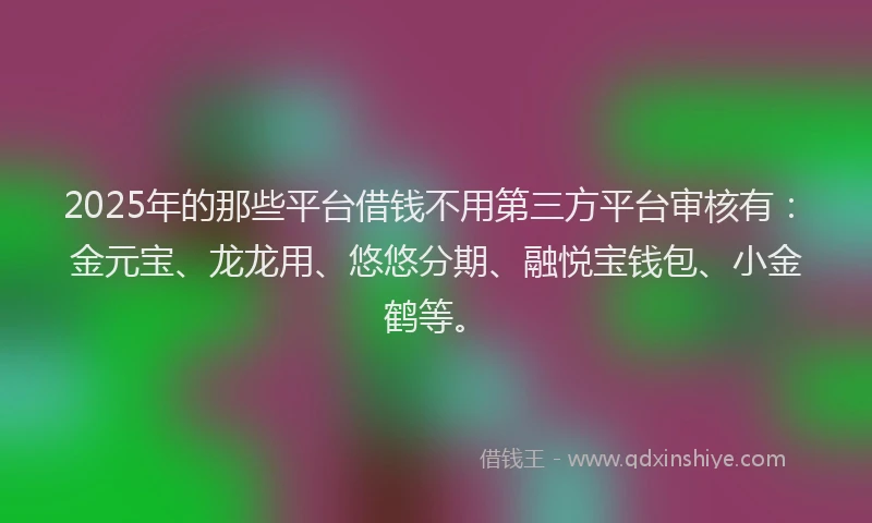 2025年的那些平台借钱不用第三方平台审核有：金元宝、龙龙用、悠悠分期、融悦宝钱包、小金鹤等。