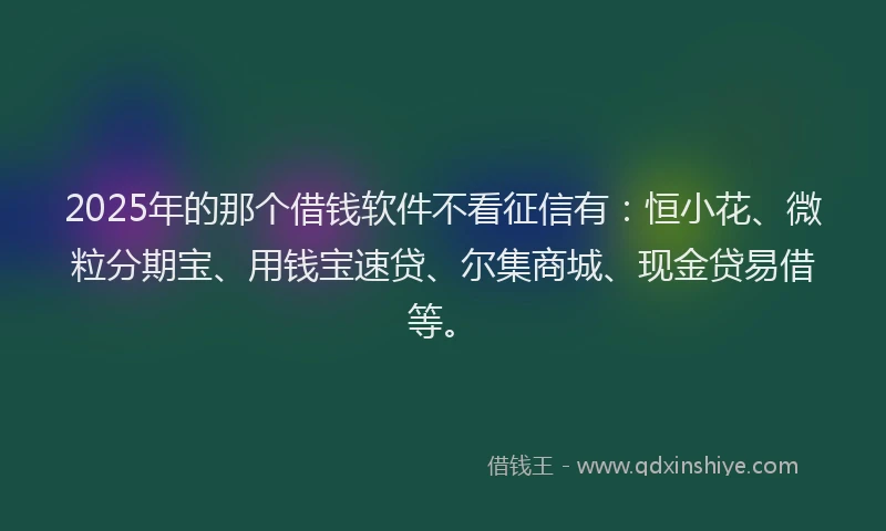 2025年的那个借钱软件不看征信有：恒小花、微粒分期宝、用钱宝速贷、尔集商城、现金贷易借等。