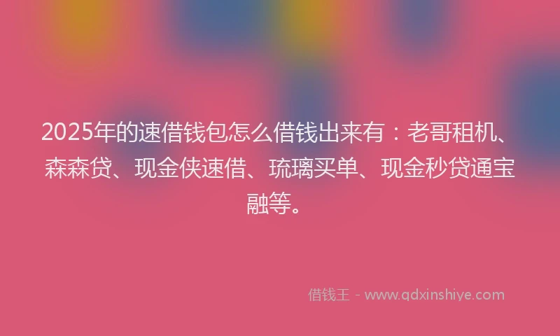 2025年的速借钱包怎么借钱出来有：老哥租机、森森贷、现金侠速借、琉璃买单、现金秒贷通宝融等。