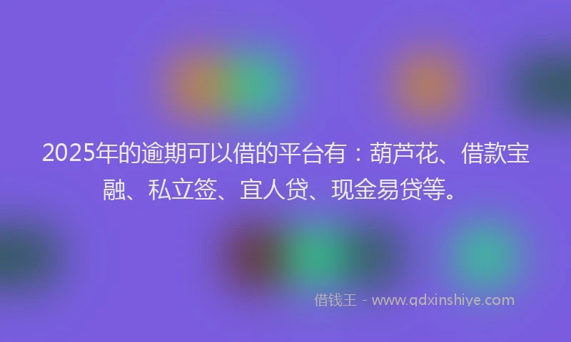 2025年的逾期可以借的平台有：葫芦花、借款宝融、私立签、宜人贷、现金易贷等。