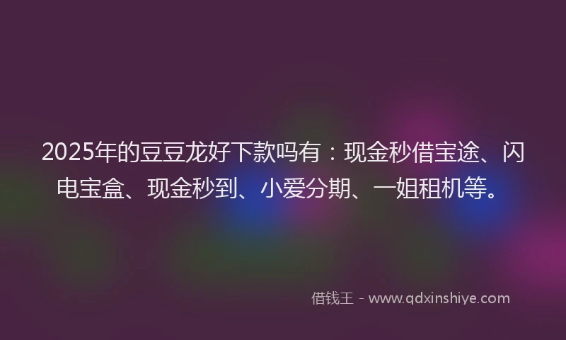 2025年的豆豆龙好下款吗有：现金秒借宝途、闪电宝盒、现金秒到、小爱分期、一姐租机等。