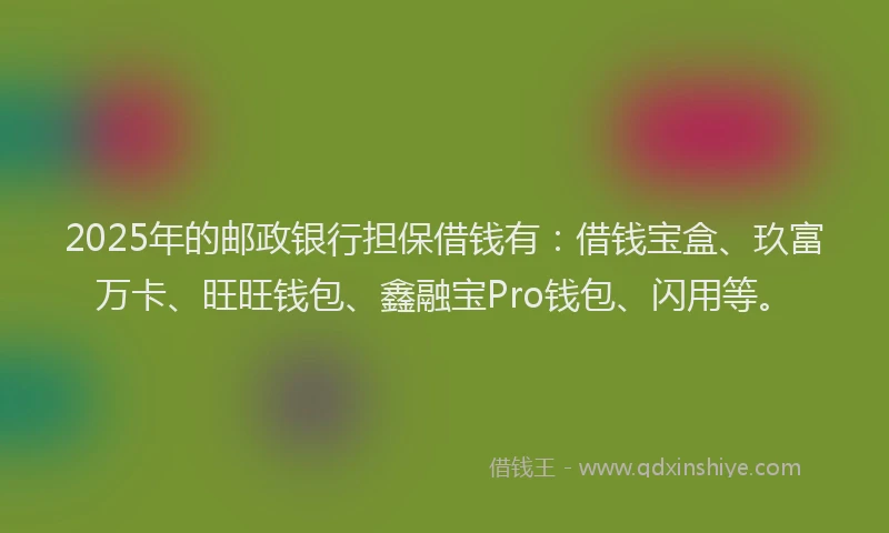 2025年的邮政银行担保借钱有：借钱宝盒、玖富万卡、旺旺钱包、鑫融宝Pro钱包、闪用等。