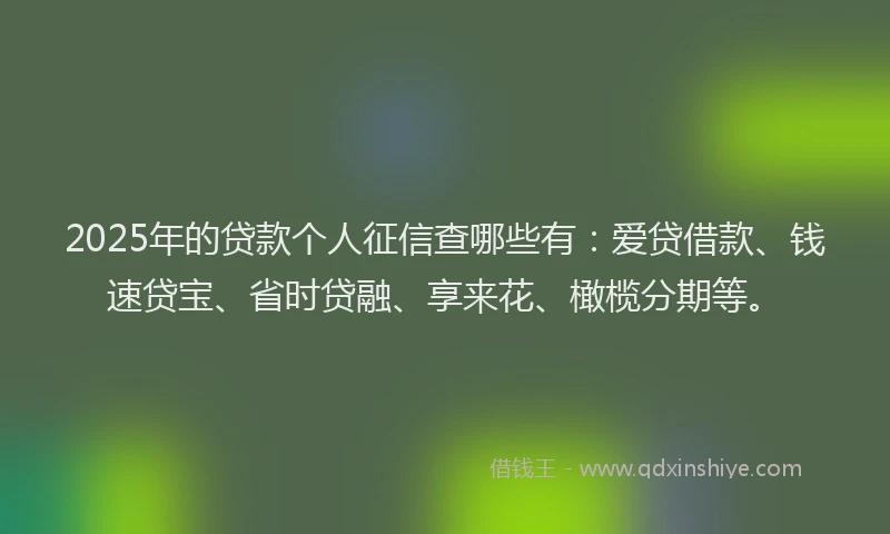 2025年的贷款个人征信查哪些有：爱贷借款、钱速贷宝、省时贷融、享来花、橄榄分期等。