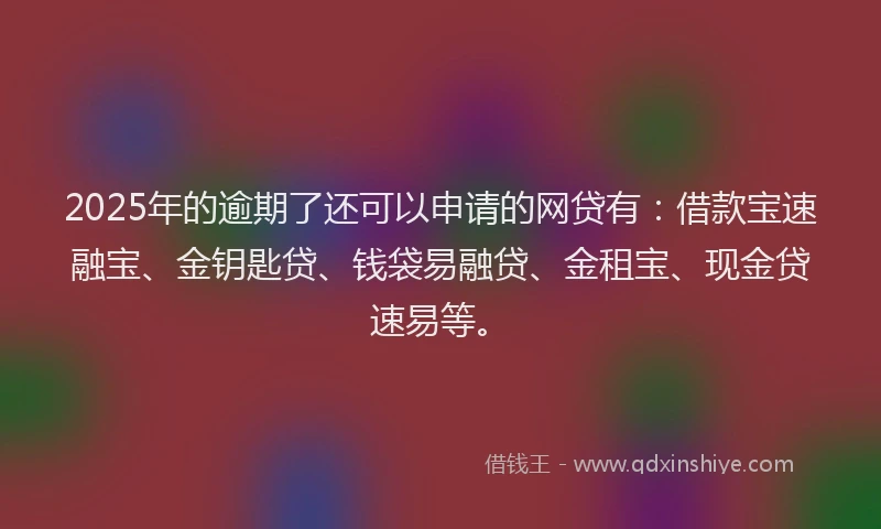 2025年的逾期了还可以申请的网贷有：借款宝速融宝、金钥匙贷、钱袋易融贷、金租宝、现金贷速易等。