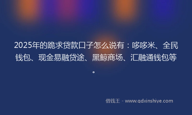 2025年的跪求贷款口子怎么说有：哆哆米、全民钱包、现金易融贷途、黑鲸商场、汇融通钱包等。