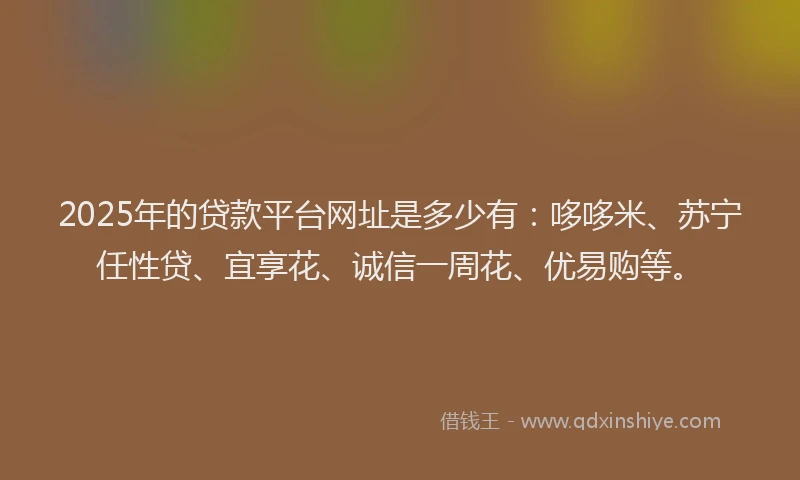 2025年的贷款平台网址是多少有：哆哆米、苏宁任性贷、宜享花、诚信一周花、优易购等。