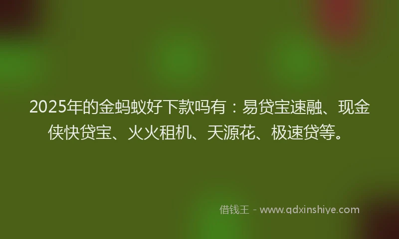 2025年的金蚂蚁好下款吗有：易贷宝速融、现金侠快贷宝、火火租机、天源花、极速贷等。