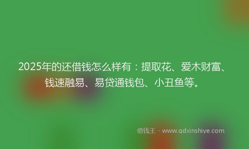 2025年的还借钱怎么样有：提取花、爱木财富、钱速融易、易贷通钱包、小丑鱼等。