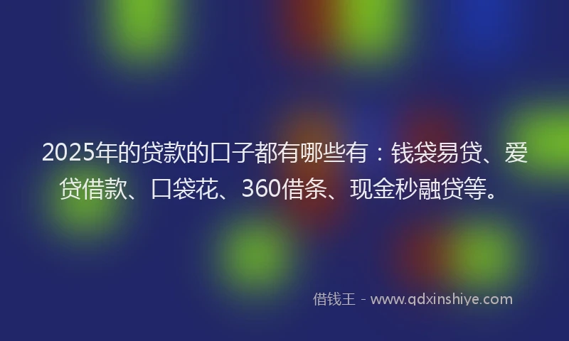 2025年的贷款的口子都有哪些有：钱袋易贷、爱贷借款、口袋花、360借条、现金秒融贷等。