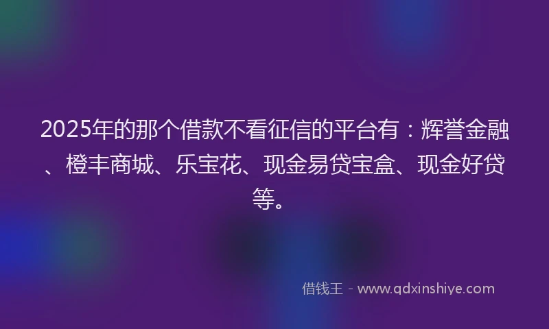 2025年的那个借款不看征信的平台有：辉誉金融、橙丰商城、乐宝花、现金易贷宝盒、现金好贷等。