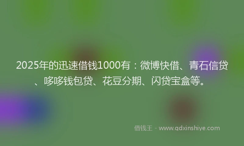 2025年的迅速借钱1000有：微博快借、青石信贷、哆哆钱包贷、花豆分期、闪贷宝盒等。