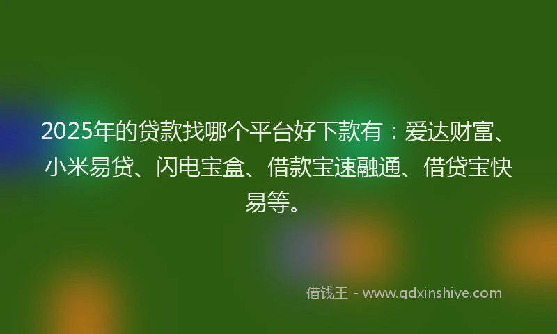 2025年的贷款找哪个平台好下款有：爱达财富、小米易贷、闪电宝盒、借款宝速融通、借贷宝快易等。