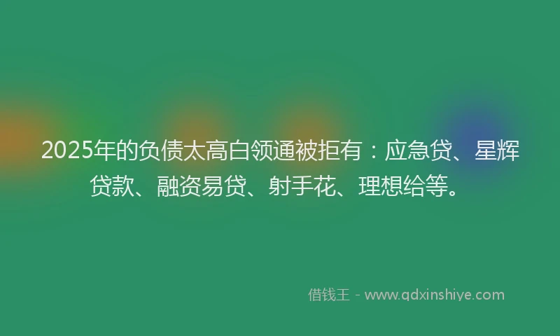2025年的负债太高白领通被拒有：应急贷、星辉贷款、融资易贷、射手花、理想给等。