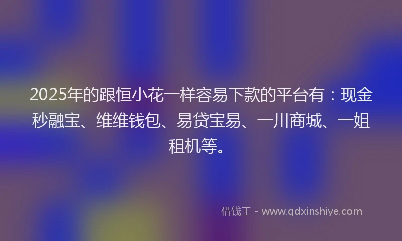 2025年的跟恒小花一样容易下款的平台有：现金秒融宝、维维钱包、易贷宝易、一川商城、一姐租机等。
