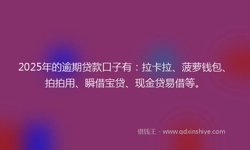 2025年的逾期贷款口子有：拉卡拉、菠萝钱包、拍拍用、瞬借宝贷、现金贷易借等。
