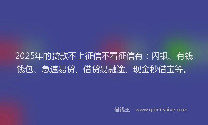 2025年的贷款不上征信不看征信有：闪银、有钱钱包、急速易贷、借贷易融途、现金秒借宝等。