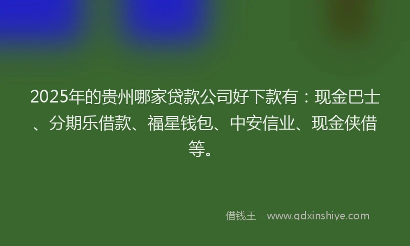 2025年的贵州哪家贷款公司好下款有：现金巴士、分期乐借款、福星钱包、中安信业、现金侠借等。