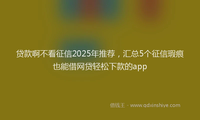 贷款啊不看征信2025年推荐，汇总5个征信瑕疵也能借网贷轻松下款的app
