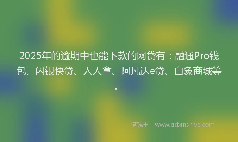2025年的逾期中也能下款的网贷有：融通Pro钱包、闪银快贷、人人拿、阿凡达e贷、白象商城等。