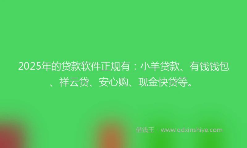 2025年的贷款软件正规有：小羊贷款、有钱钱包、祥云贷、安心购、现金快贷等。