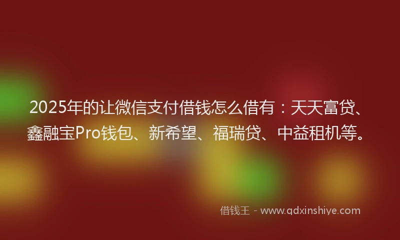 2025年的让微信支付借钱怎么借有：天天富贷、鑫融宝Pro钱包、新希望、福瑞贷、中益租机等。